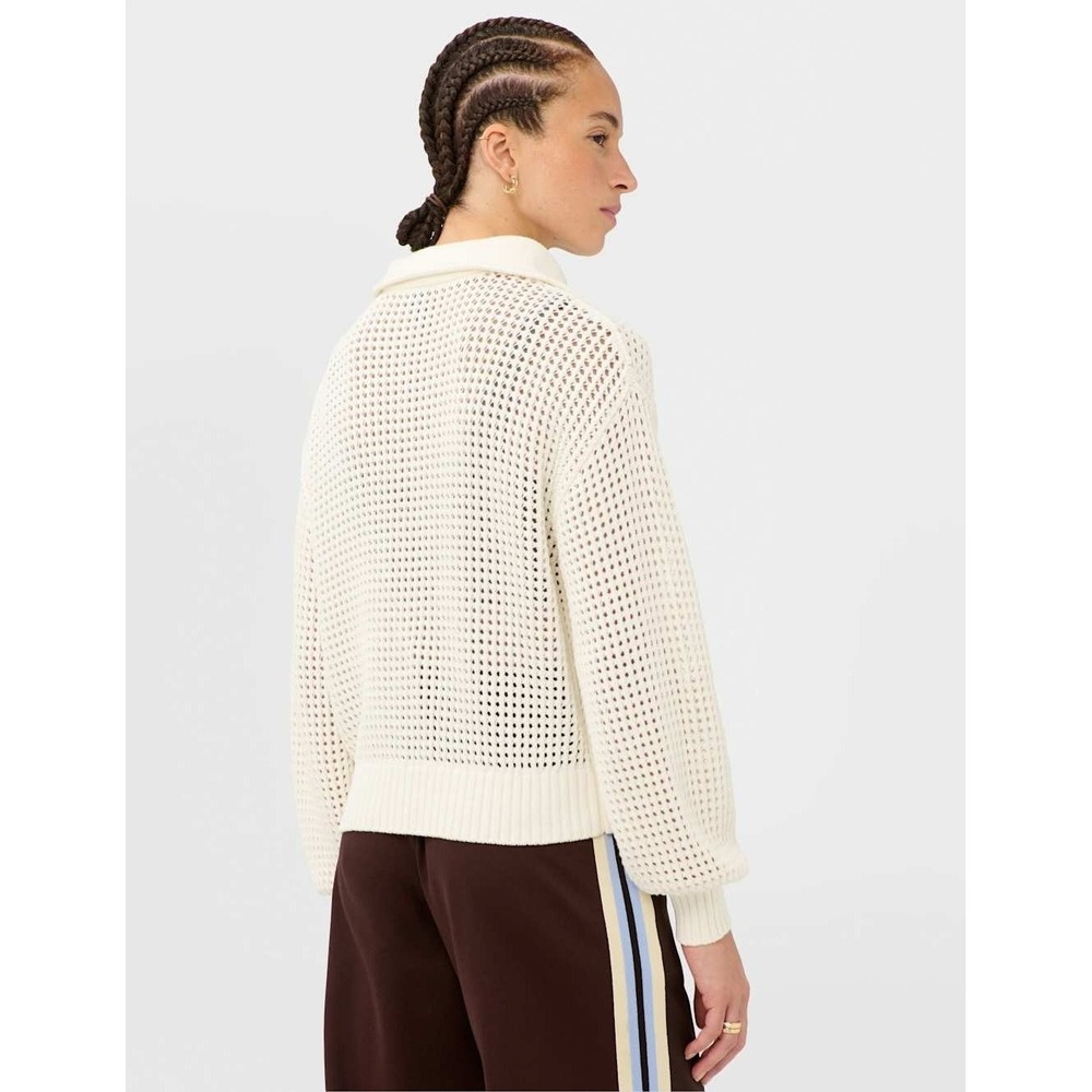 NWT Varley Light Birch Open Knit Mesh Half Zip Sweater Cream Gold Zipper XS - Picture 2 of 6